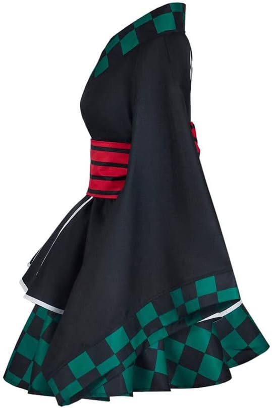 Anime Dress Cosplay Costume Black Green Skirt Kimono Suit Halloween Party