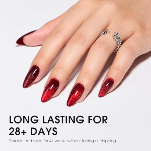 Image of Cat Eye Gel Polish with Dual Magnet 15ML Holographic Glitter Magnetic Soak-Off UV /LED Gel Polish for Salon & DIY Nail Art (CRIMSON FLAME)