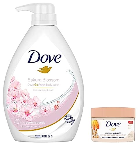 Image of Dove Exfoliating Body Polish Scrub, 298g & Dove Refreshing Sakura Blossom Body Wash with Himalaya Pink Salt Pump Bottle, 1L