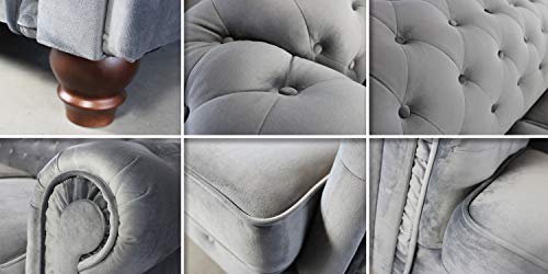 Sofa Chesterfield Asti 3-Sitzer, Couch 3-er, Glamour Design, Couchgarnitur, Sofagarnitur, Holzfüße, Polstersofa - Wohnzimmer, Velours (Dunkelblau (Velvet 86)) – Bild 5