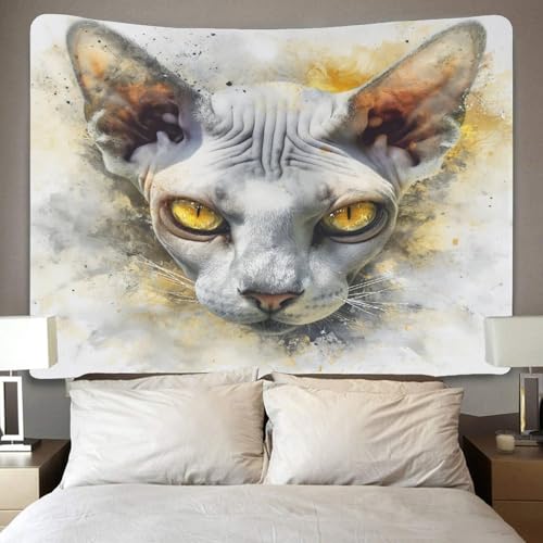 Tapisserie chat sans cheveux 3D GUYDZOOM de 180x230cm pour décoration de grand mur - 4