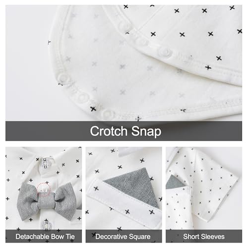 Image of Volunboy Baby Boy Formal Short Set Toddler Summer Gentleman Outfit Kid Short Sleeve Bowtie Shirt Suspender Shorts Suit