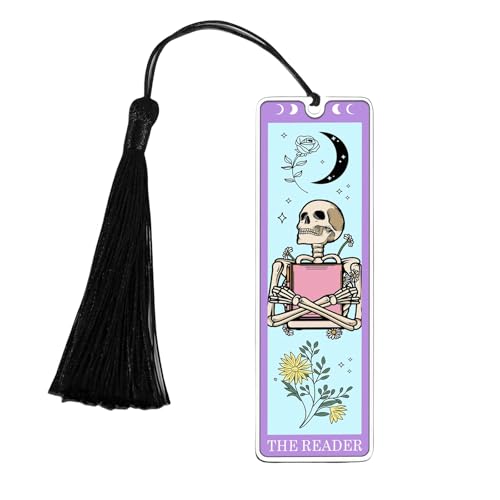 GlamRays Booklover Gifts for Women Christmas Bookmarks Funny Bookmarks for Women Men Tarot Bookmarks Skeleton Tarot Cards (Purple)