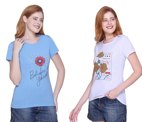 Image of Women's Cotton Half Sleeve Regular Fit T Shirt || Printed Tshirts for Women Pack of 2