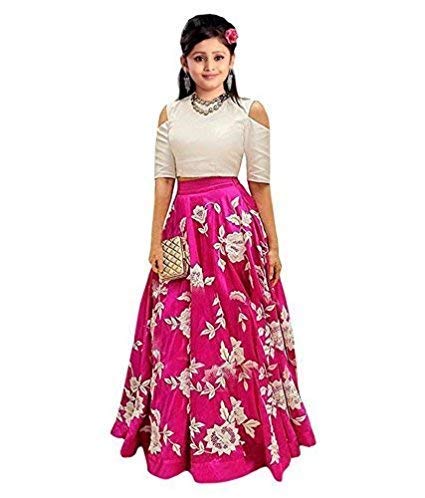 Buy Shrestha Fashion Girls Bangalore Silk Semi Stitched Lehenga Choli Pink Free Size At Amazon In