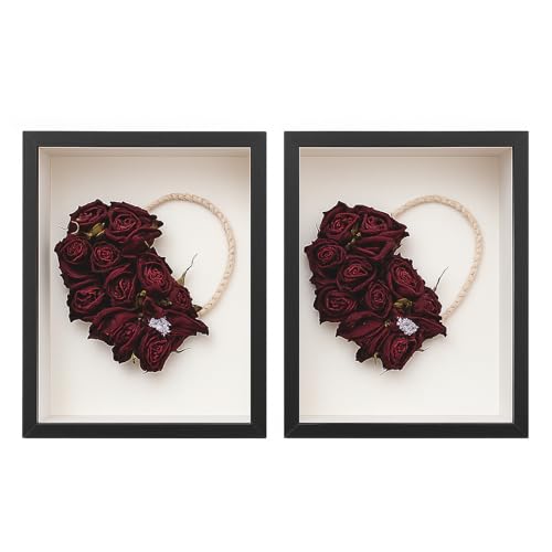 SYGELER 2PCS Wooden Shadow Box Frame Display Case, 25 × 25cm Deep Wood & Glass Display Case,Picture Frames,Memory Box with Tempered Glass,for Tickets, Baby Items, Wedding Memories(10 Inch)