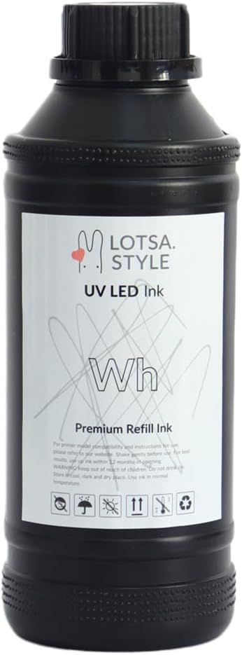 Premium Ultraviolet UV LED Hard Ink Refill Direct to Substrate Direct to Film DTF for UV & UV DTF Printers (1000ml, White)
