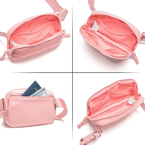 Image of Belt Bag for Women Two-Way Zipper Cross Body Fanny Pack Fashion Waist Packs Everywhere Belt Bag with Adjustable Strap Gifts for Teen Girls Women Men (Light Pink)