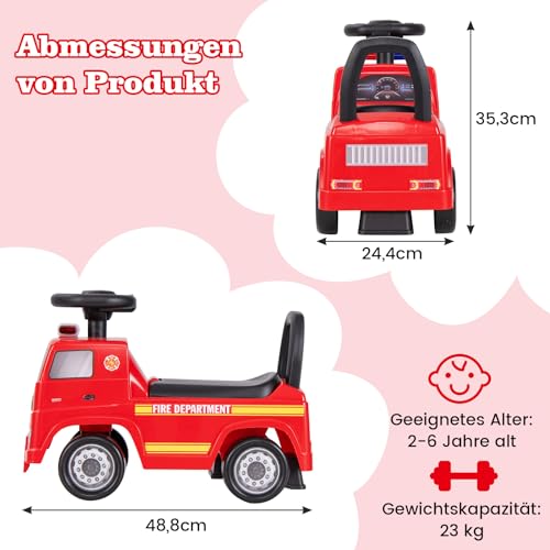 GOPLUS Kinder Rutschauto Mercedes Benz, Feuerwehrauto zum Schieben mit Rückenlehne, Hupe & Musik, Stauraum unter dem Sitz, Rutschfahrzeug für Kinder im Alter von 2-6 Jahren bis 23kg – Bild 8