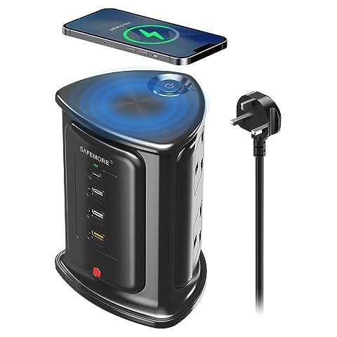SAFEMORE Tower Power Strip with Wireless Charger Cover