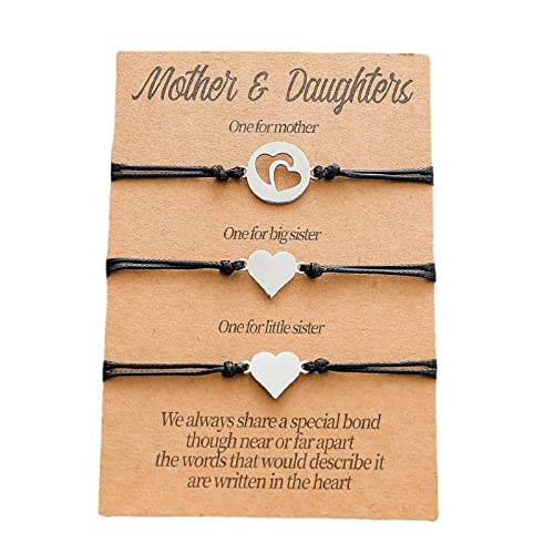 COLORFUL BLING 2-3Pcs Mother Daughter/Son Card Bracelets Set Matching Heart Wish Bracelets for Women Girls Mother's Day Gifts for Mommy & Me-A