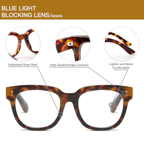 Image of Women Blue Light Glasses,Oversize Rectangular Cute Frames, Anti Eyestrain & UV Protection Computer Eyeglasses Eva