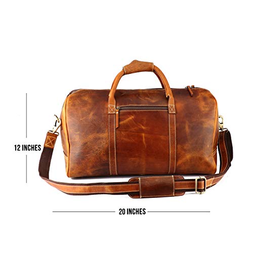 Leather Castle Genuine Vintage Men’s Duffel Sports Gym, Travel, Carry-on Luggage Bag, Cinnamon Brown
