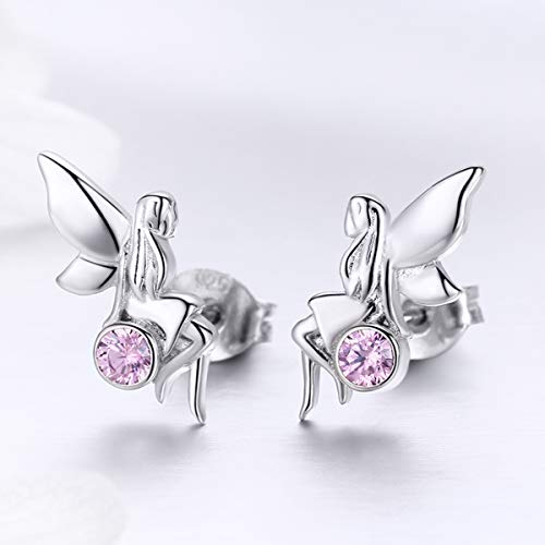 BISAER 925 Sterling Silver Flower Fairy Earrings with Purple Cubic Zirconia Tiny Hypoallergenic Stud Earrings for Women Girls Christmas Gift - Image 3
