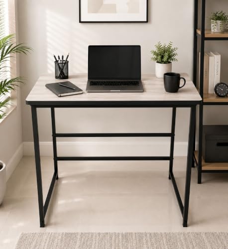 Image of Portable Wood & Metal Computer Desk | Modern Writing Table | Stylish Multipurpose Study Table Best for Home, School, Office Work & More | Ideal for Kids & Adults