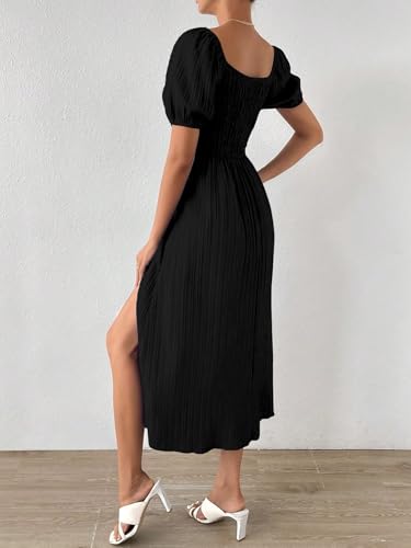 Image of Shasmi Women's & Girl's Tie Front Split Thigh Milkmaid Maxi Dress - Square Neck Puff Sleeve A-Line Long Dress, Elegant Casual & Parties Wear for Ledies (Dress 245)