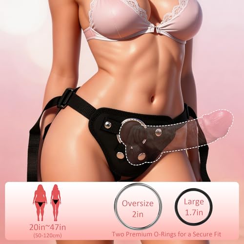 Image of Strap On Wearable Harness for Dildo Play, Adjustable Waist & Hip Strap-On Dildo Holder with Interchangeable Metal O-Rings for Women Men Lesbian Gay Couples Vaginal & Anal Play (Black)
