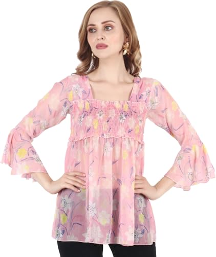 Image of POPWINGS Printed Chiffon Peplum Tops for Women