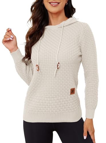 Zaitun Womens Hoodies Long Sleeve Sweatshirts Fashion Slim Waffle Casual Basic Drawstring Pullover Sweater