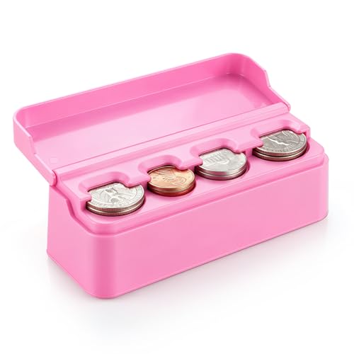 SINGARO Coin Holder for Car, Coin Change Organizer Compatible with Coins of Different Sizes, Dash-Mounted Holder Suitable for Most Cars, Trucks(Pink)