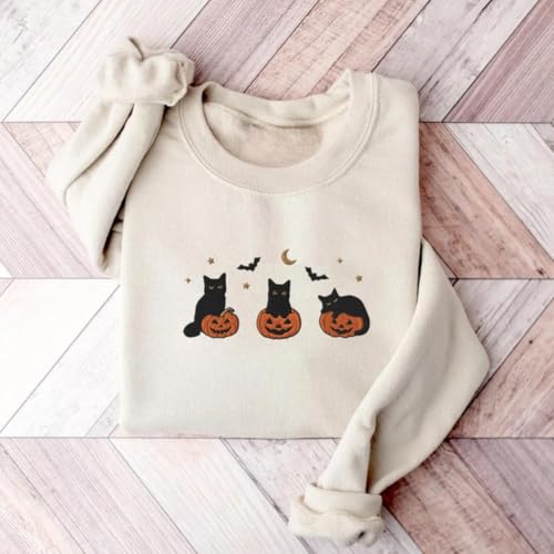 Embroidered Black Cat Tshirt, Hoodie, Sweatshirt, Halloween Sweatshirt, Pumpkin Shirt2