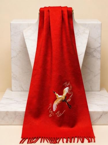 Châle cachemire rouge brodé main HangErFeng idée cadeau