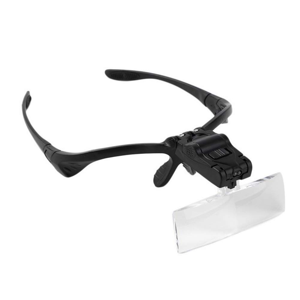Lente d'ingrandimento con luce a 2 LED, lenti d'ingrandimento per lettura a mani libere, gioielliere, orologio, 5 lenti sostituibili, accessori neri