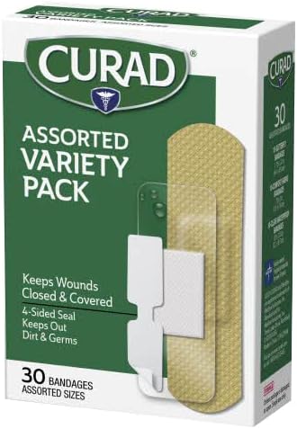 CURAD Assorted Adhesive Bandages, 4-Sided Seal, Variety Pack, Perfect for First Aid Kit, 30 Count, Pack of 6