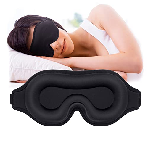 Masque de sommeil,Masque de Nuit, 3D Respirant et confortable Doux En soie glacée pour Homme Femme voyager en Avion, sieste (Noir) Cover