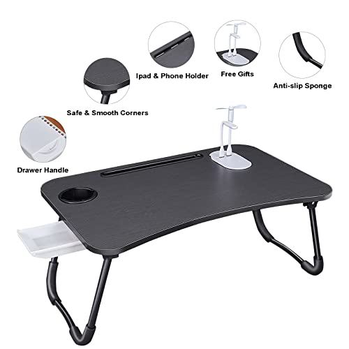 Lap Laptop Desk, Portable Tray Bed Desk, Laptop Bed Tray Table, 23.6 Inch Foldable Laptop Desk With Wireless Charging, 2 Usb Ports, Storage Drawer, Cup Holder, For Home Office School #TOP3