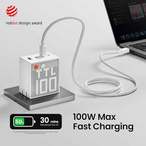 Image of SHARGE Pixel 100 USB C Charger 100W Laptop GaN Charger 4-Port Fast Charging with Dot-Matrix Display PD 3.0, Foldable and Compact for MacBook Air, iPhone 17 /16 Galaxy S26 (White)