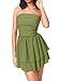 CIDER Women's Summer Cocktail Dress - Tube Ruched Ruffle Mini Dress: Green, XS