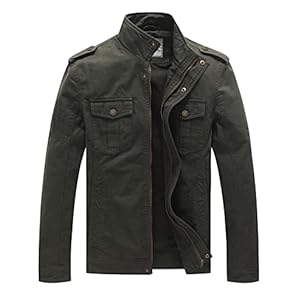 WenVen Homme Veste Classique Veste Militaire Casual Veste Saharienne Cargo Manteau Zippé Coupe-Vent Décontracté Blouson en Coton Automne Vert Militaire-X 9929 M