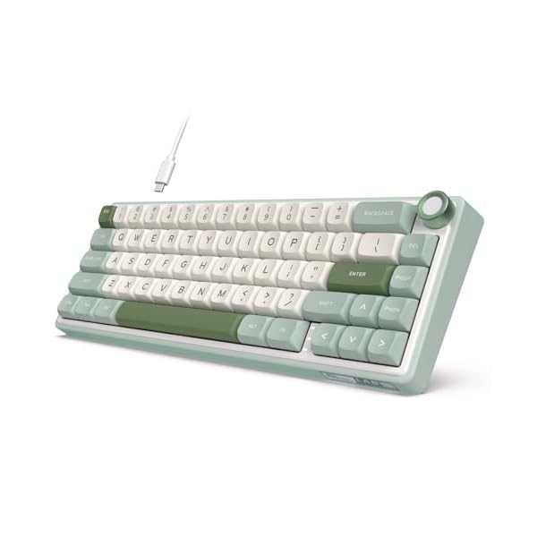 RK ROYAL KLUDGE R65 Wired Mechanical Keyboard with Volume Knob, 60% Percent RGB Backlit Gasket Mount Gaming Keyboard with PBT Keycaps, MDA Profile, QMK/VIA, 66 Keys Hot Swappable Cream Switch, Cyan