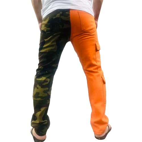 Men's Two Tone Patchwork Denim Pants Slim Fit Camouflage Skinny Jeans Splicing Camo Patches Jeggings3