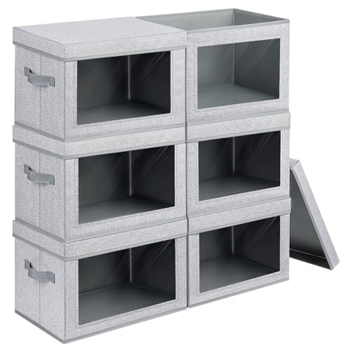 Image of Homsorout Stackable Storage Bins with Lids - Medium Storage Box with Lids, Foldable Storage Bins, Wardrobe Clothes Organizer with Window, Cubes Storage Bins for Living Room, 6 Pack, Blended