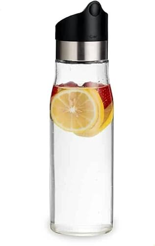 Miniatura 8 de J&M DESIGN Jarra de agua de vidrio de 28 onzas con tapa de acero inoxidable y plástico de fácil torsión, con colador extraíble para bebidas de jugo,