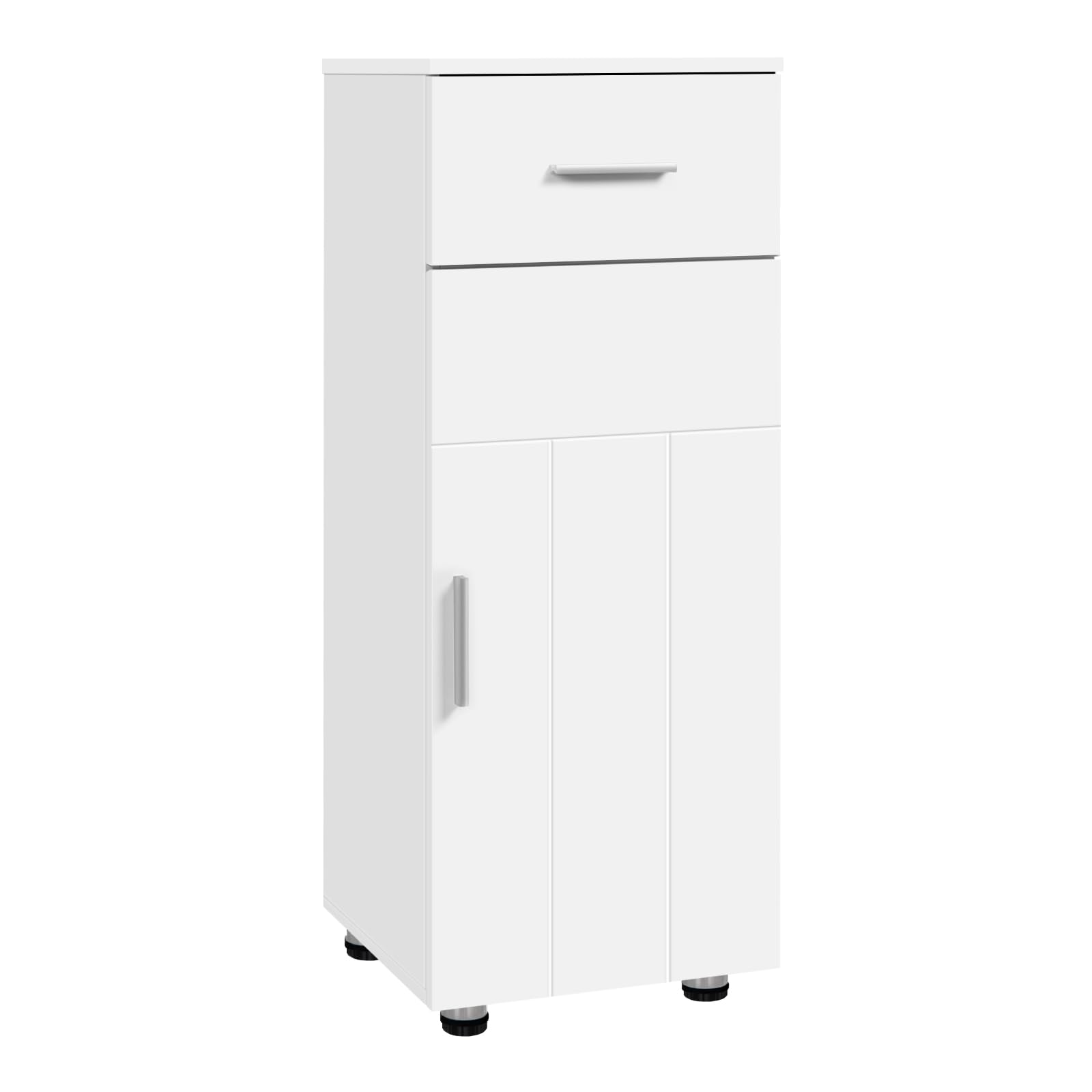 EUGAD Meuble Salle de Bain sur Pied, Placard de Rangement avec 1 Porte, 1 Tiroir, 1 Étagère Ajustable, pour Entrée, Salon, Cuisine, Chambre, 30x30x80cm, Blanc