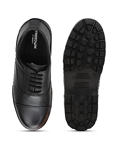 Image of Liberty Freedom Veer-3 Lacing Safety Shoes for Men with Leather Upper | PU Sole | Padded Foam Insole| Anti-Skid | Shock Absorber | Comfortable for All Weather | Water Resistance (Black-6 UK)