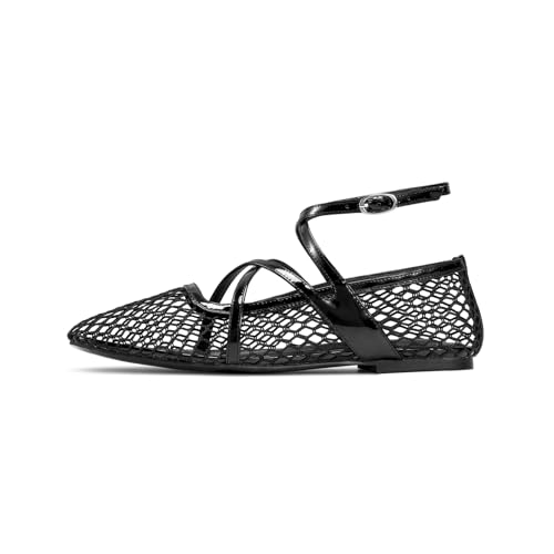 wetkiss Mesh Ballet Flats for Women Round Toe Ballerina Flats Shoes Comfortable Adjustable Ankle Strap Fishnet Mary Jane Flats3