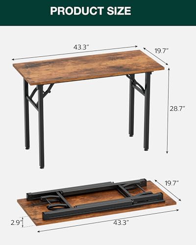 Image of Frylr Small Folding Computer Desk - Portable 43.3 Inch Foldable Laptop Table, Collapsible and Compact for Easy and Fast Setup, Lightweight for Small Spaces, Home Craft and Study Use, Rustic Brown