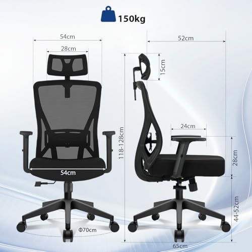 Durrafy Ergonomischer Bürostuhl mit Kopf- & Lendenstütze, Höhenverstellbarer Schreibtischstuhl...