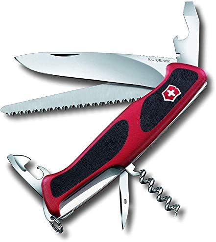 Victorinox Ranger Grip 55 Swiss Army Pocket Knife, Large, Multi Tool, 12 Functions, Large Locking Blade, Red/Black