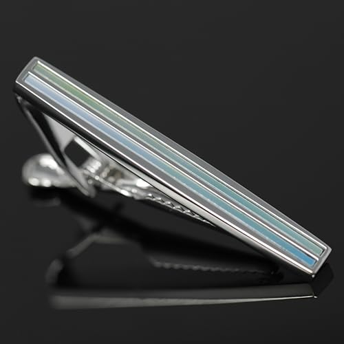 Silver Tone Dual Blue Mother of Pearl Stone Tie Clip With Gift Box4