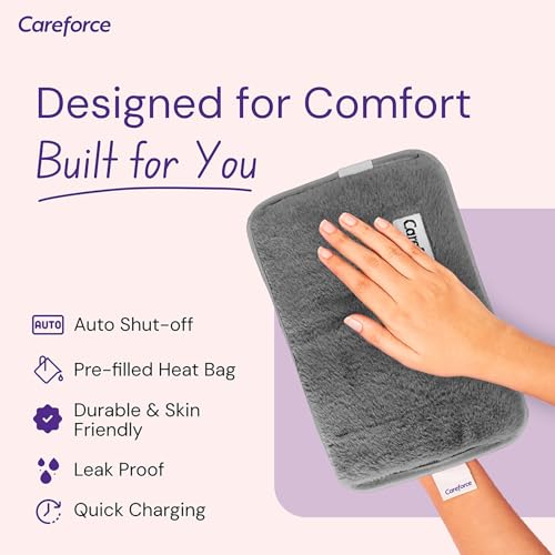 Image of Careforce - The Force Behind Your Health Electric Hot Water Bag Electric Hot Bag Hand Warmer Heating Bag Hot Pack Warm Water Bag Hot Gel Bag Electric Heat Bag With Pouch - Grey