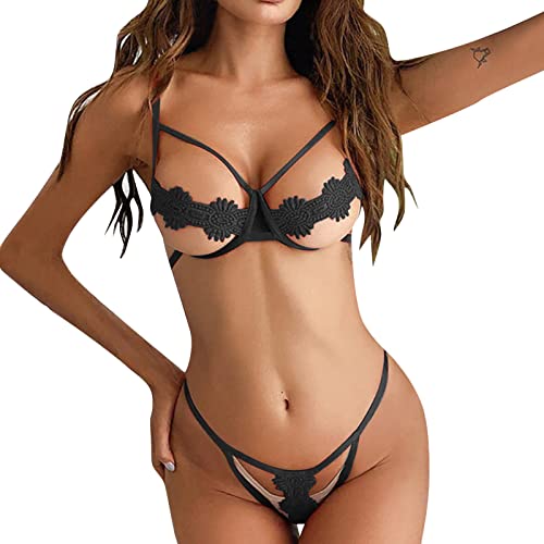 Women's Plus Size Lingerie Lace Sexy Bra Sleep Lounge for Sex Erotic Babydoll Sleepwear Lingerie for Women Sexy Lace Babydoll Mesh Chemise Sleepwear Strappy Lingerie Sets with G-String