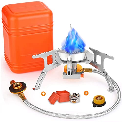 シングルバーナー ジュニアコンパクトバーナー CB缶/OD缶対応 圧電点火 4000W 強力火力 アウトドア用シングルコンロ キャンプバーナー自由に火力調節 レギュレーターストーブ 折りたたみ式 小型卓上ガスバーナーコンロ クッカーセット 家庭用 BBQ 遠足 登山 釣り レジャー 防風防災非常用品 変換アダプター付き 収納ケース付き (フロントガラス付き)