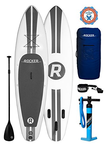 iROCKER Paddle Boards Inflatable 10’ 6” Thick SUP Package (White + Leash)
