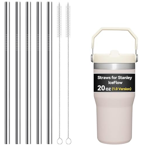 Image of Metal Straws for Stanley IceFlow 20 oz Flip Straw Lid Tumbler, Stainless Steel Replacement Straws for Ice Flow 20oz Cups,Small 7mm & Large 9.4mm Size Options-Check Numbers on Lid Before Order(7mm)