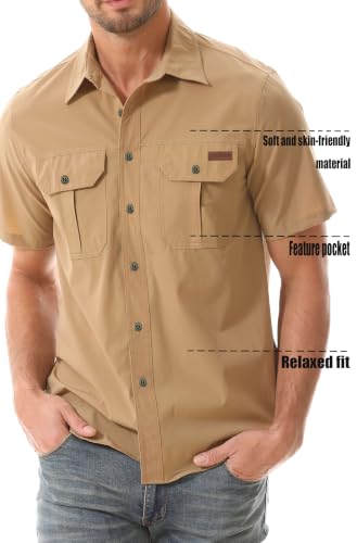 Zyvrenix Men's Outdoor Short Sleeve Button Down Shirts with Pocket Khaki L - image 3